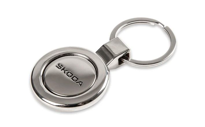 Škoda Schlüsselanhänger mit Pfandchip, silber/schwarz