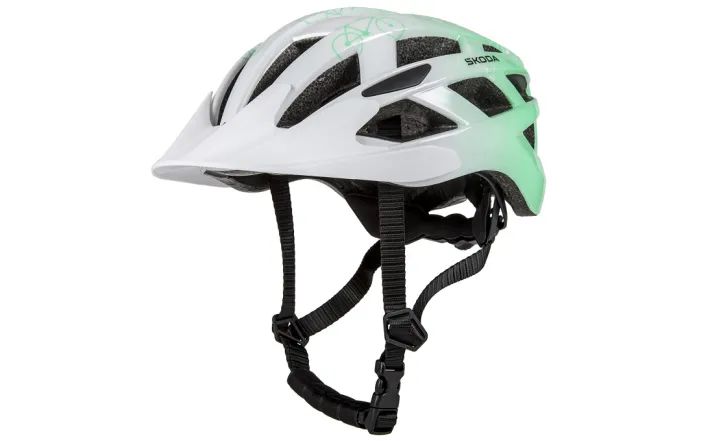 Škoda Kinder Fahrradhelm, weiß/electric green, Gr. S (52-66 cm)