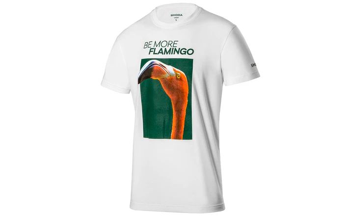Škoda T-Shirt Flamingo, Unisex, weiß, Gr. XS