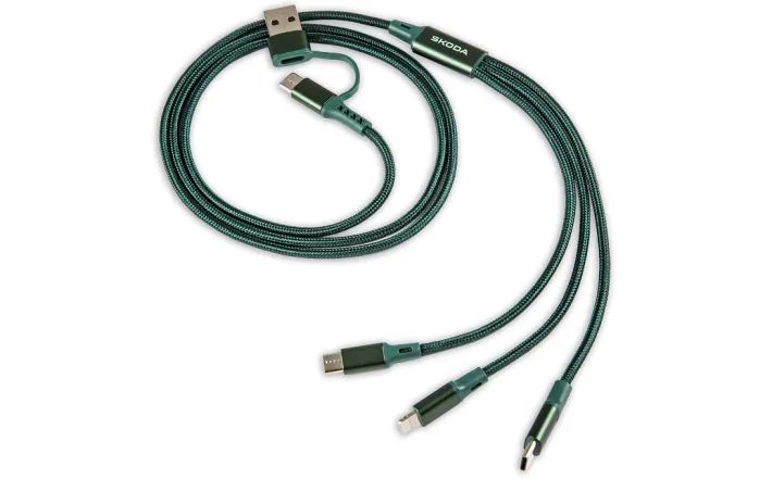Škoda USB-Ladekabel 4in1, L=110 cm, emerald green