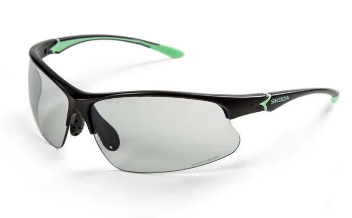 Škoda Selbsttönende Fahrrad-Sonnenbrille, schwarz/electric green