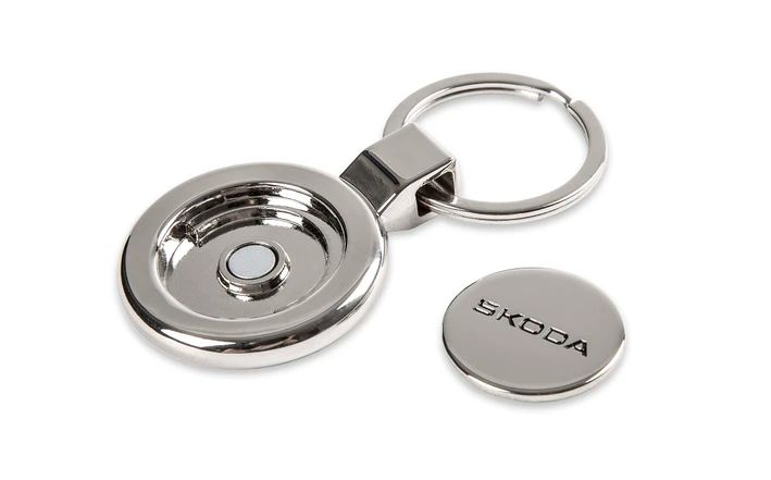 Škoda Schlüsselanhänger mit Pfandchip, silber/schwarz
