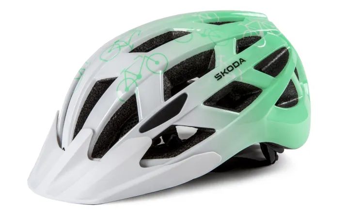 Škoda Kinder Fahrradhelm, weiß/electric green, Gr. S (52-66 cm)