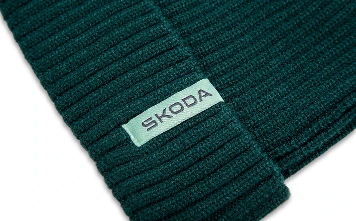 Škoda Mütze und Schal, gestrickt, emerald green