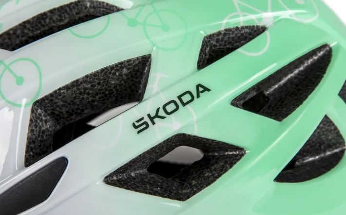 Škoda Kinder Fahrradhelm, weiß/electric green, Gr. S (52-66 cm)