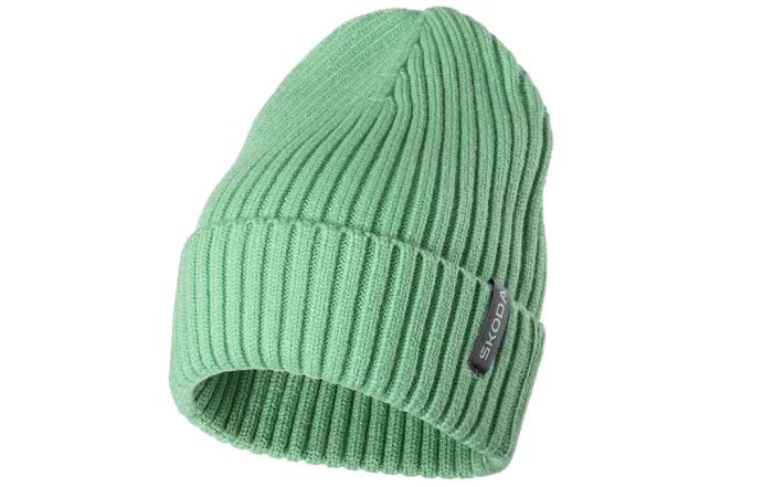 Škoda Mütze und Schal, gestrickt, electric green